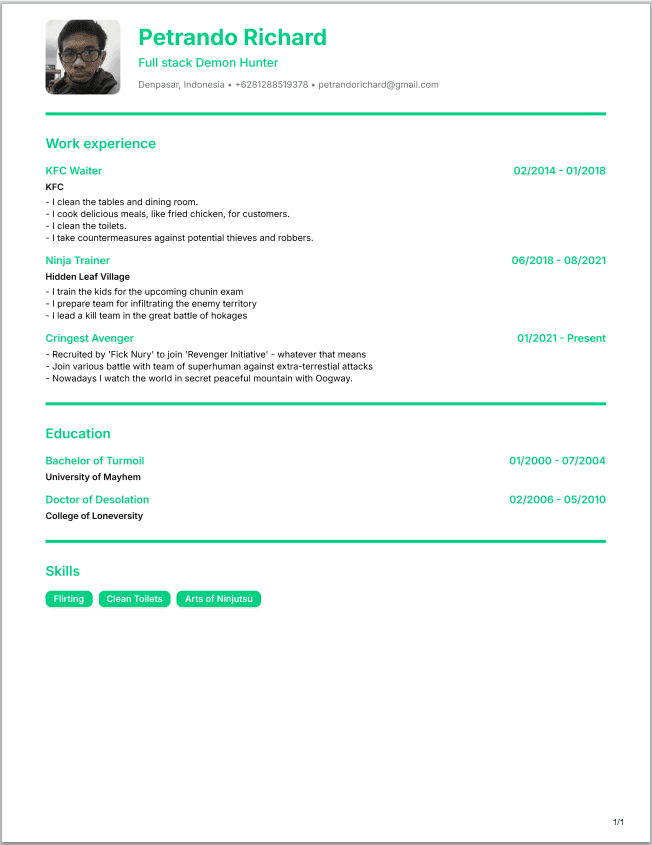 Resume preview